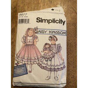 Simplicity Daisy Kingdom Pattern 8877-Child's Dress-Pinafore-Doll Clothes‎ 5-6X